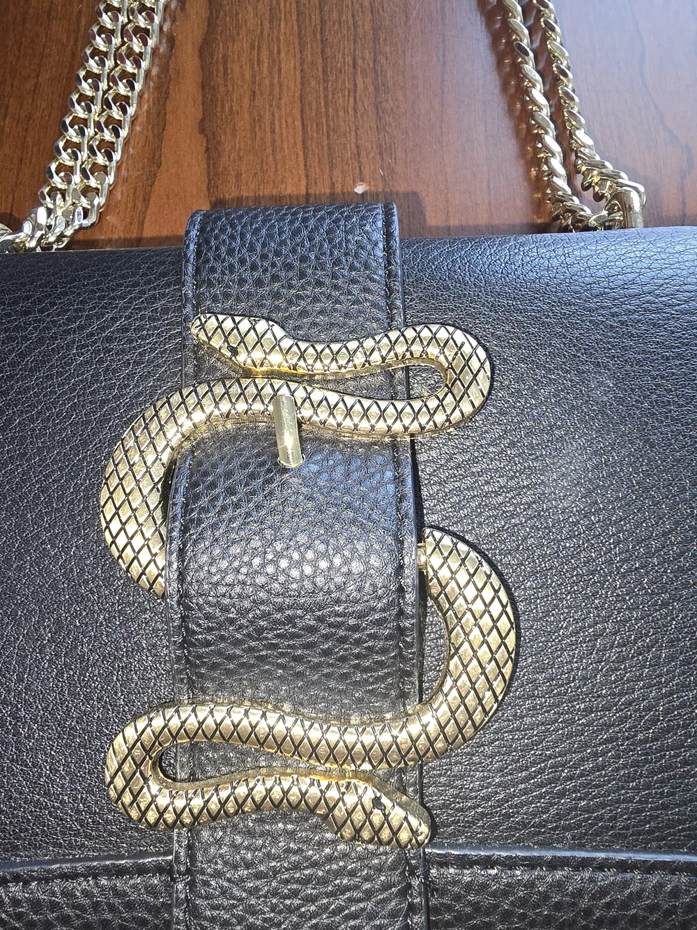 Express Black Leather Chain Shoulder Bag with Gold Snake 🐍Accent, Like New